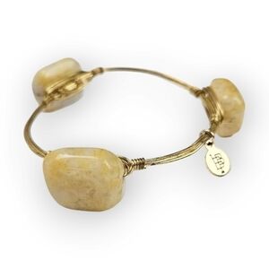 Bourbon and Bowties Bangle Bracelet Wire Wrapped Stone Gold Tone Boho ~8 5/8"